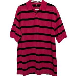 True Rock Men's Pink Black Striped Short Sleeve Quarter Button‎ Polo Size XXL